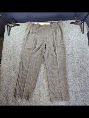 Oscar de la Renta Men’s Wool Dress Pants Gray Plaid 41x30 Classic Fit Trousers